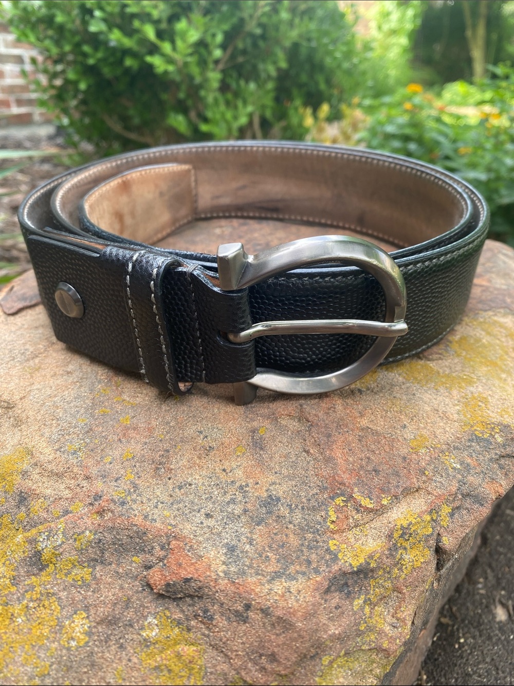 Salvatore Ferragamo Signature Gancini Buckle Textured Leather Belt